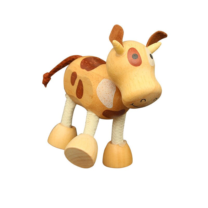 Wooden Small Animal Solid Wood Animal Doll Model Toy Children Forest Animal Puppet Toy Decoration: Cow