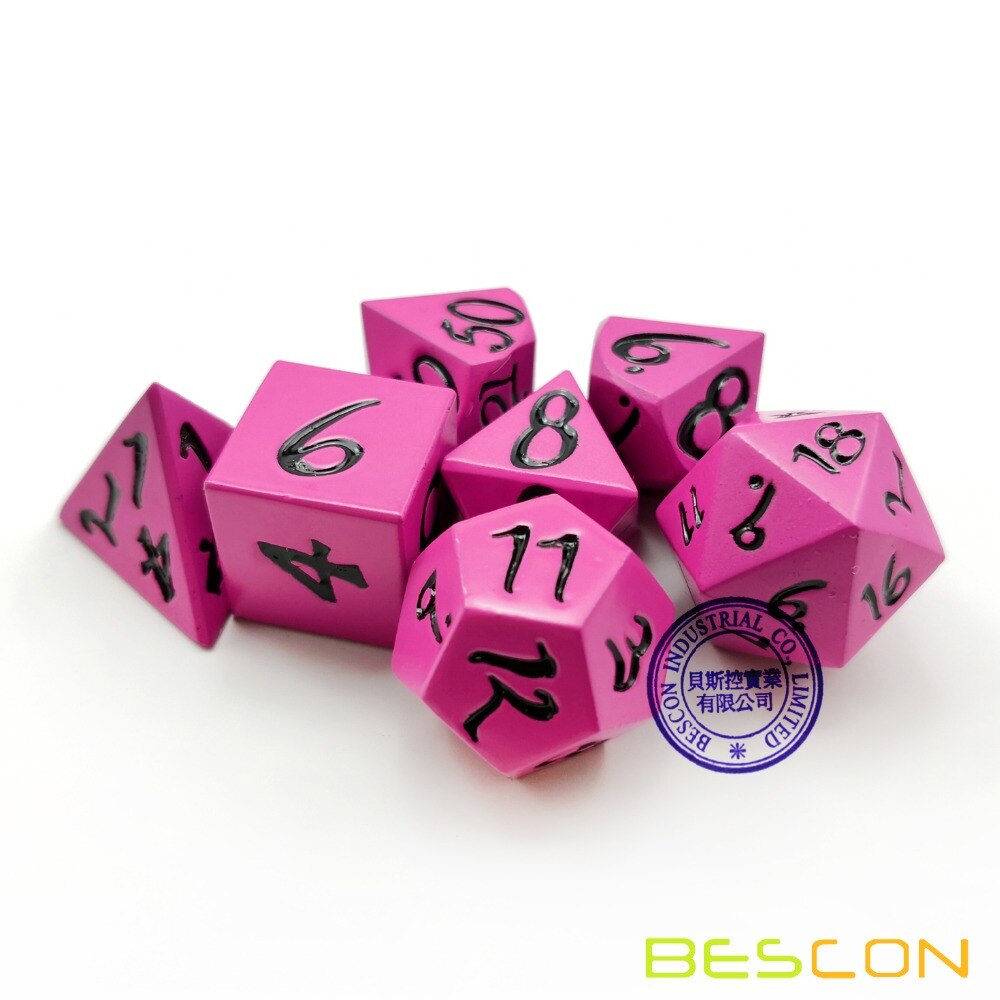 Bescon frisk solid metal terningssæt dyb pink, metal rpg miniature polyhedral terning sæt  of 7 til rollespil