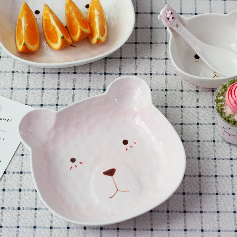 Ceative céramique animaux plat dessin animé porcelaine Sushi assiette mignon ours forme plat assiette salade dîner plateau Sauce plat 1 pièces