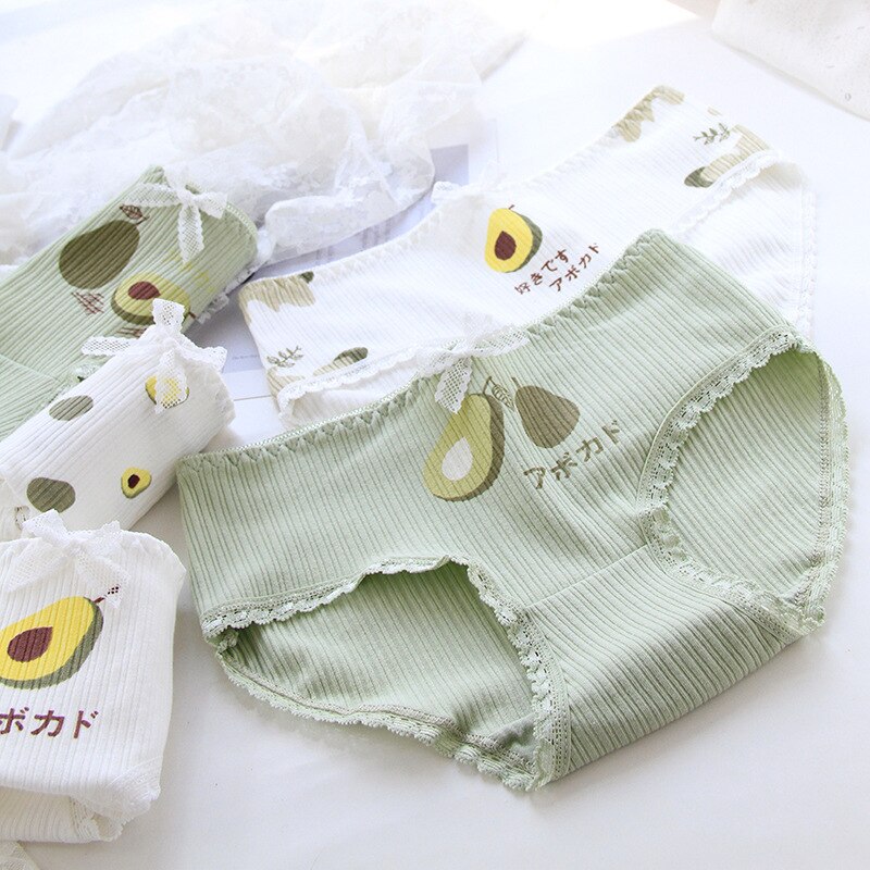 6 Stks/set Kinderen Ondergoed Cartoon Avocado Fruit Afdrukken Strik Verticale Graan Meisje Ventilatie Driehoek Broek