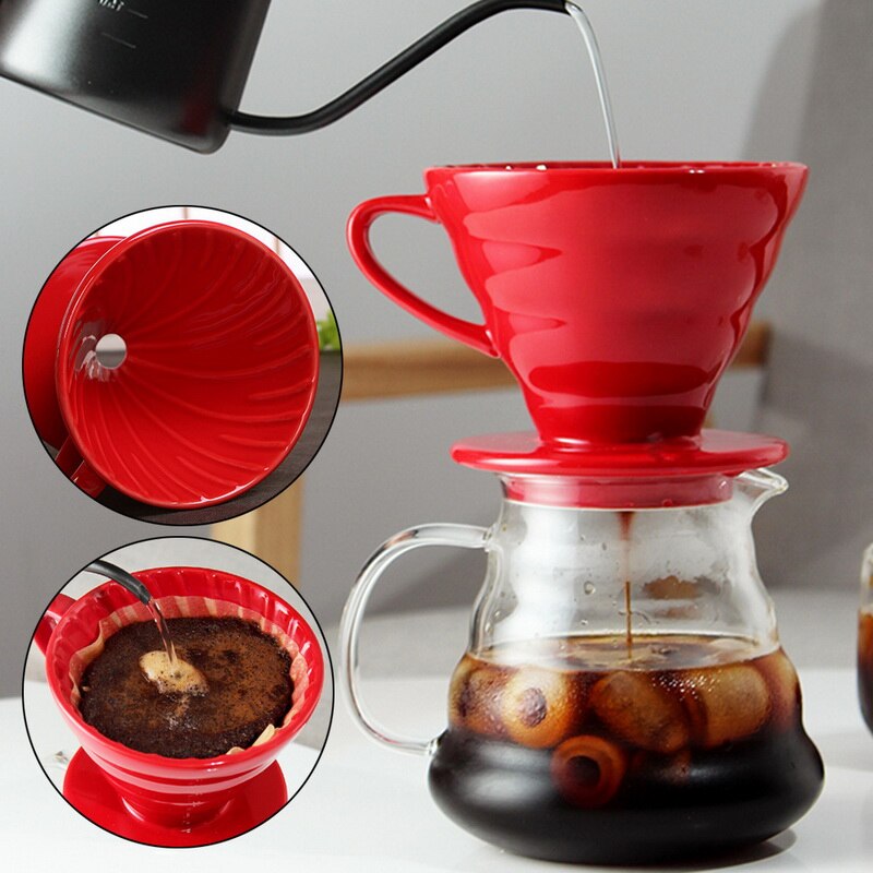 Keramische Koffie Druppelaar Motor V60 Stijl Koffie Drip Filter Cup Permanente Giet Over Koffiezetapparaat Met Aparte Stand Voor 1-4 Cups