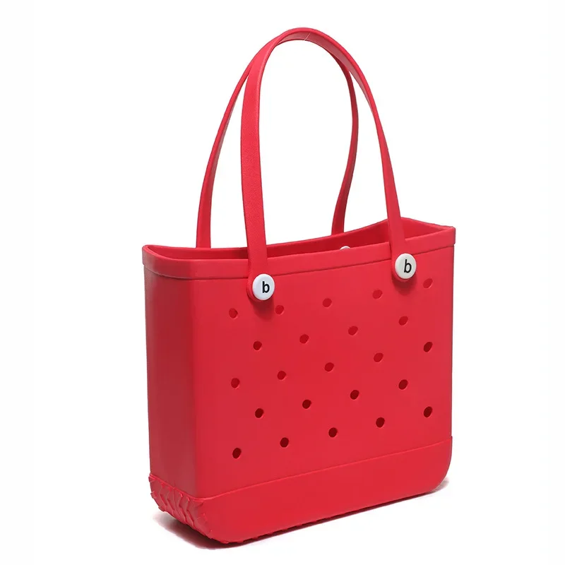 Bolsa de playa grande EVA, cesta de almacenamiento impermeable para piscina, de verano para mujer, bolso de hombro tipo shopper, bolso de playa de gelatina, bolso de mano Croc: Castaño