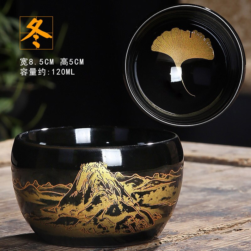 Tasse à thé Kung Fu en céramique, four à fleurs Bizarre, tasses de glaçage Temmoku individuelles, service à thé principal: jaune clair