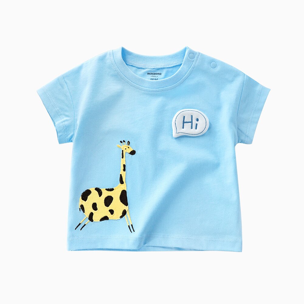 Cute giraffe 100% Cotton baby t-shirts Cozy soft Baby wear baby girl baby boy T shirts: Blue with giraffe / 121-18M(80cm)