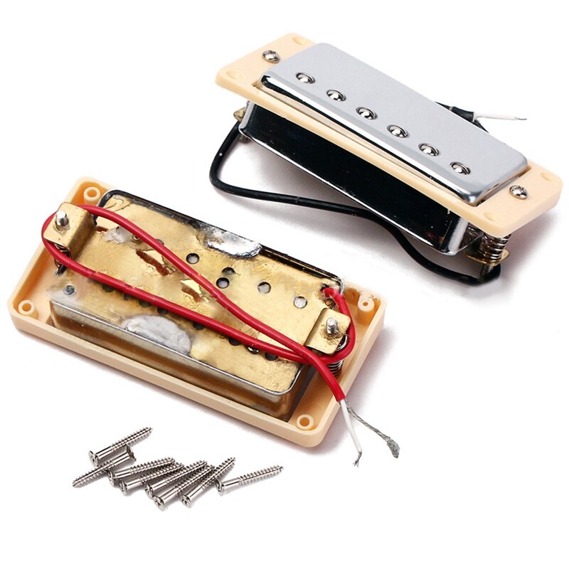 Set Of Double Coil Humbucker Pickup Electric Guitar Neck&Bridge Pickup Chrome With Yellow Frame Fit Lp Guitar