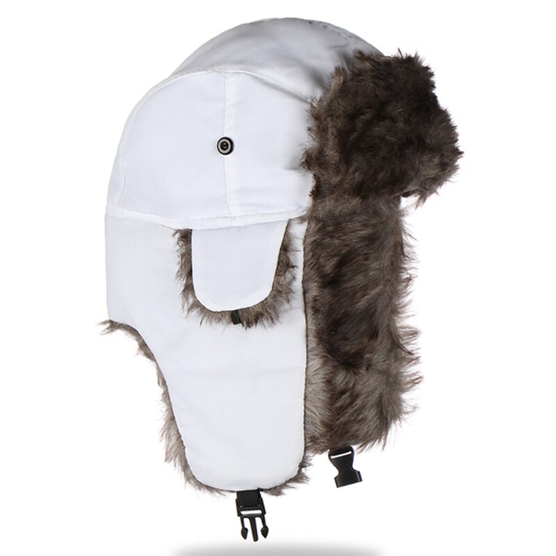 Ushanka-Sombrero con mascarilla para hombre, gorra de invierno cálida, ajustable, rusa, para las orejas con solapa, impermeable: White