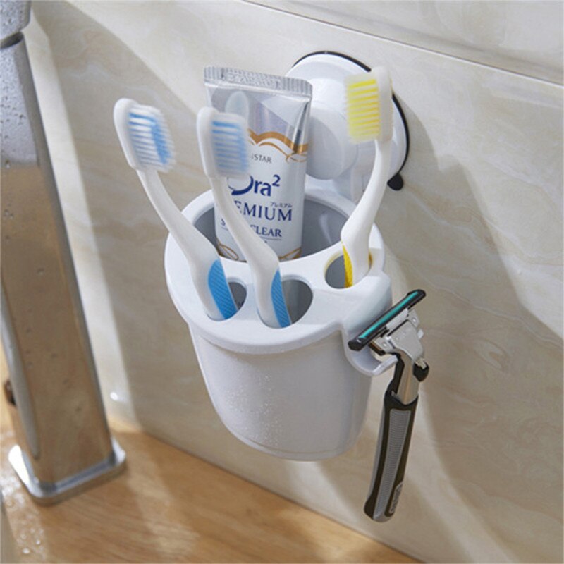 Multifunction White Wall Mounted Toothbrush Holder Bathroom Products Toothpaste Holder Palstic Shaver Holder Bathroom Tool: Default Title