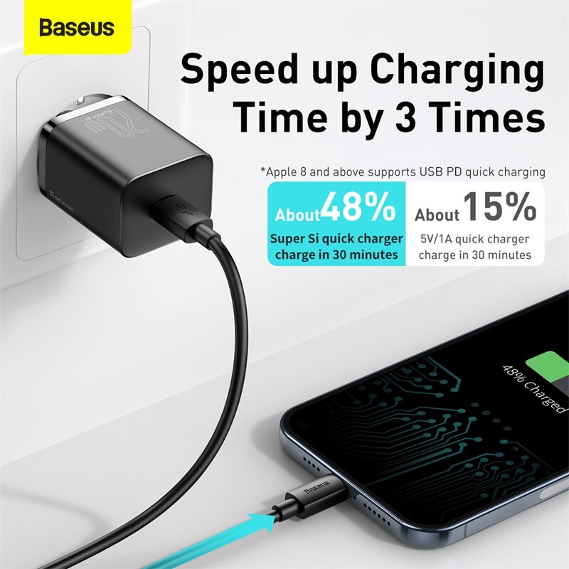 Baseus 20W Pd Super Si Usb C Lader Voor Iphone 12 Pro Max Ondersteuning QC3.0 Snel Opladen Draagbare Telefoon oplader Voor Ip 11 Pro Max