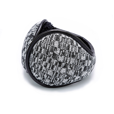 Brand Winter Knitted Earmuffs for Men Women Foldable Ear Warmers Ear Bag Adjustable Warm Plush Earmuffs Earflap Back Wear: Black White lattice