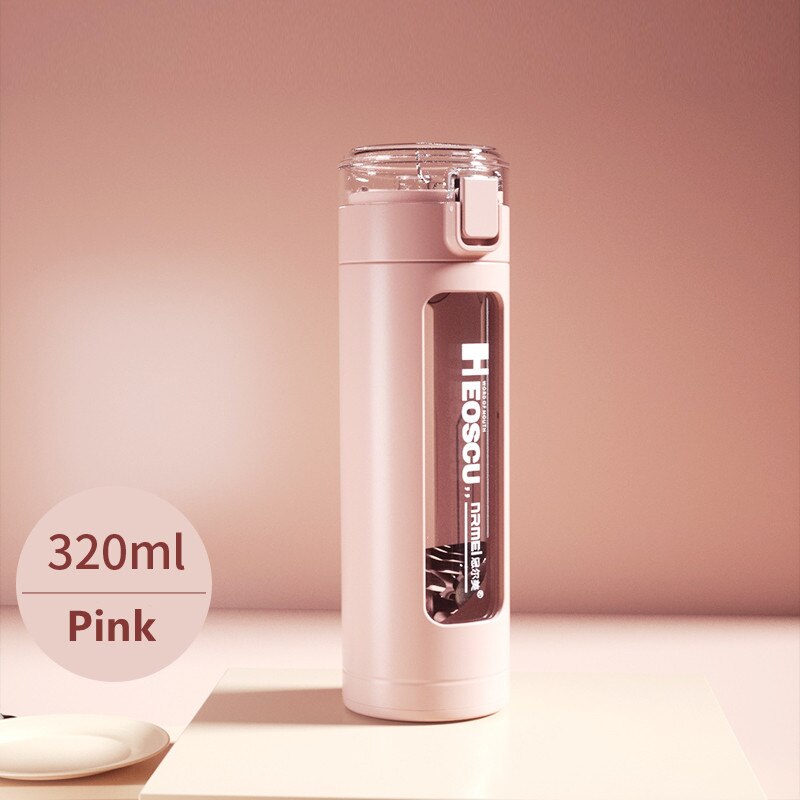 Dubbel bärbar glas söt vattenflaska kawaii kopp tumlare med sugrör för flickor mjölk kaffe juice vaso con tapa y pajita: 320ml rosa