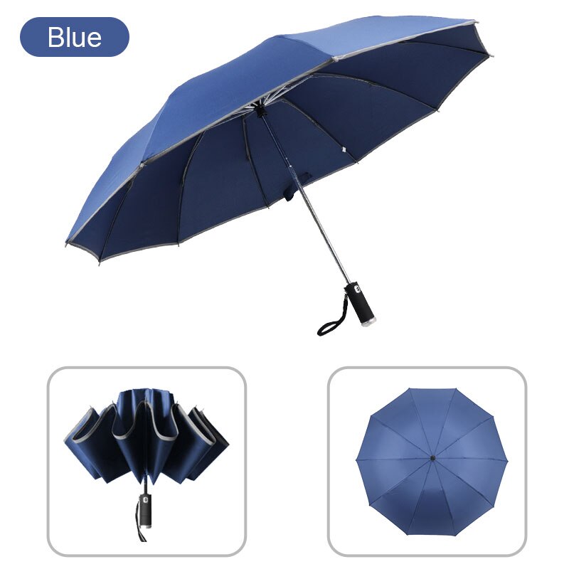 Paraguas con luz LED para el hogar, sombrilla totalmente automática plegable, portátil, a prueba de lluvia, a prueba de viento, ensanchada, resistente y duradera, con ángulo ajustable: Blue