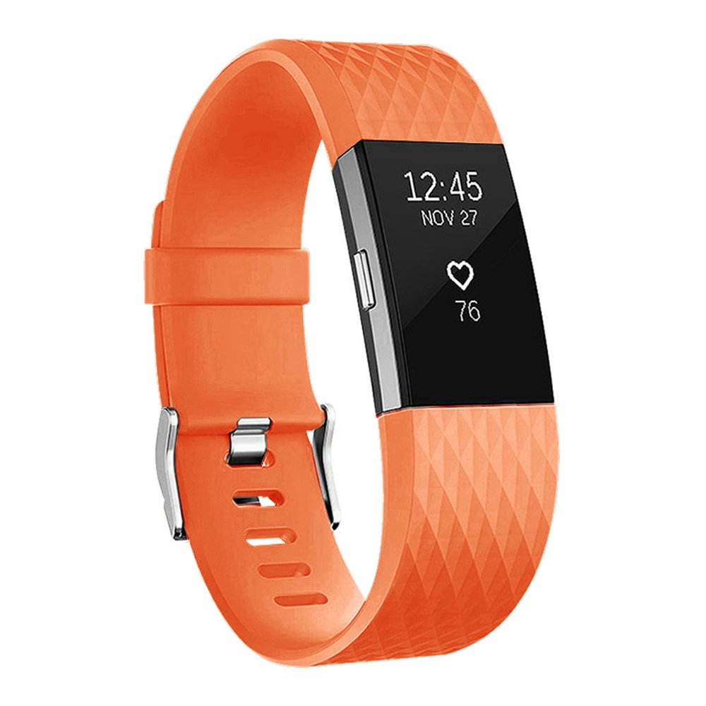 Correa de muñeca de silicona suave banda para Fitbit Charge 2 pulsera de reloj inteligente para cargar bits 2 pequeños y grandes: Naranja / L