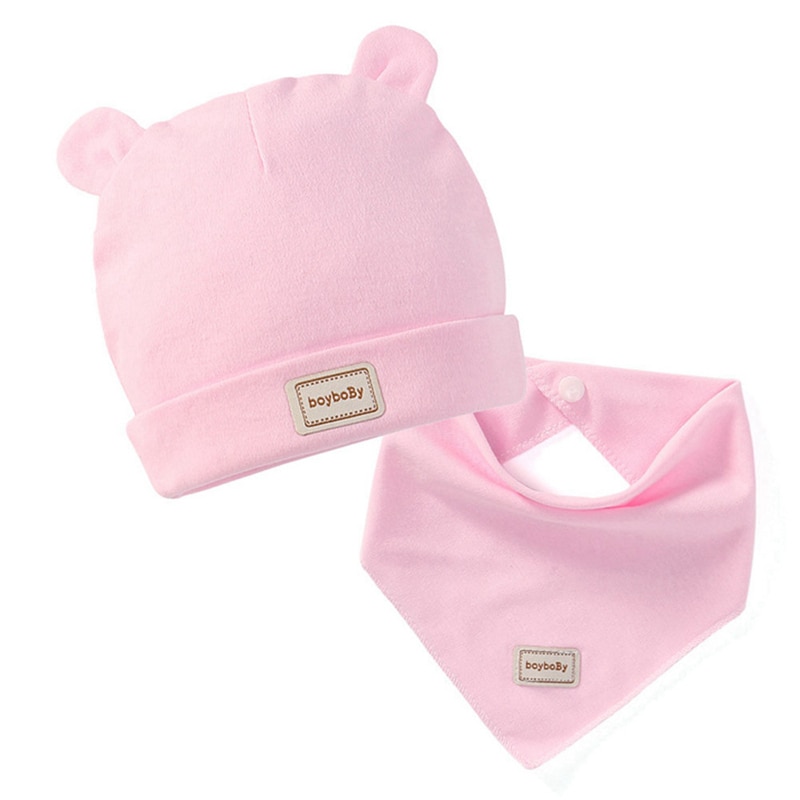 3 farben Baby Infant Solide Doppel Schicht Aus Reiner Baumwolle Hüte Lätzchen Set Für Neugeborene Mädchen Jungen Nette Caps