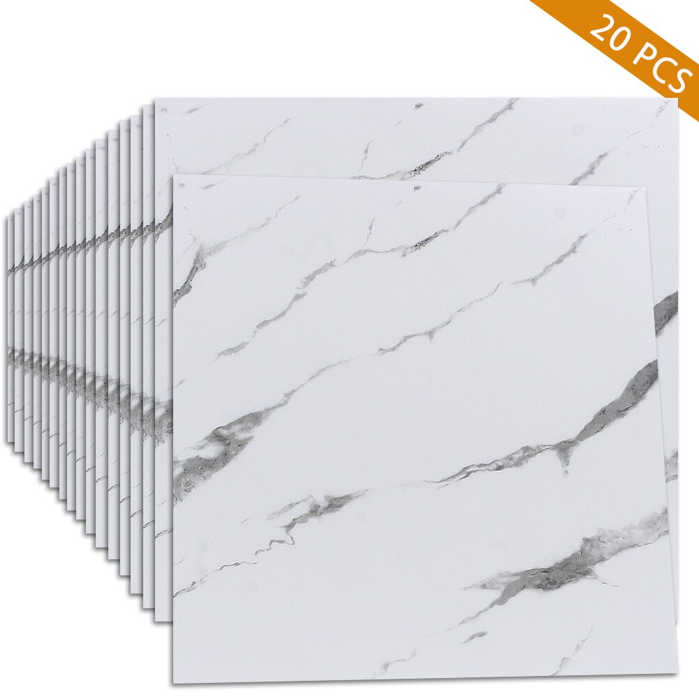 Itseliimautuvat lattialaatat tarra marmori tapetti vedenpitävä liukumaton keittiö backsplash kuori ja tikku lattialaatat 30 x 30cm: 20 kpl valkoisia