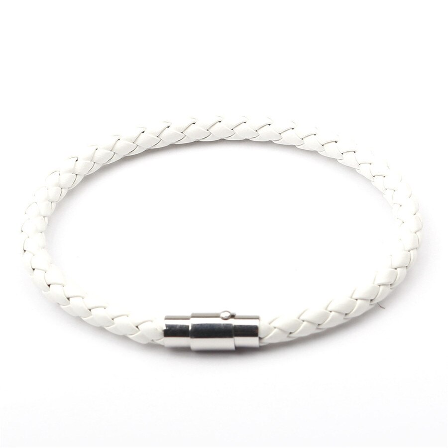Pulseira de couro masculina, pulseira neutra de aço inoxidável preta: white