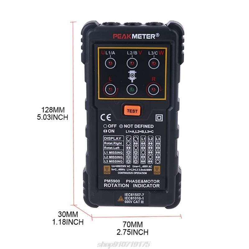 MS5900 120V-400V AC 2Hz-400Hz Three Phase Rotation Indicator Meter Phase Sequence Tester with LED Light Indicator N02 20