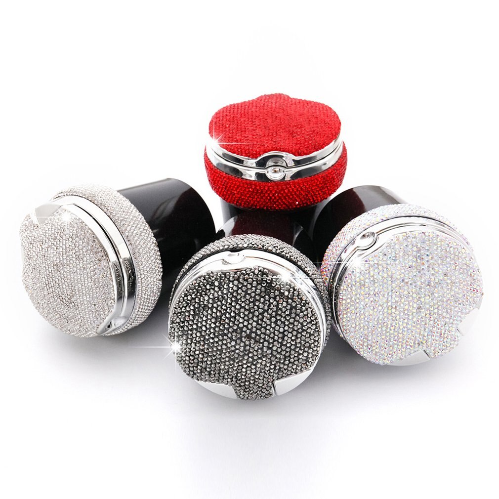 Bling Bling Steentjes Draagbare Auto Asbak Met Licht Kristal Diamant Led Auto Ash Tray Asbak Opslag Cup