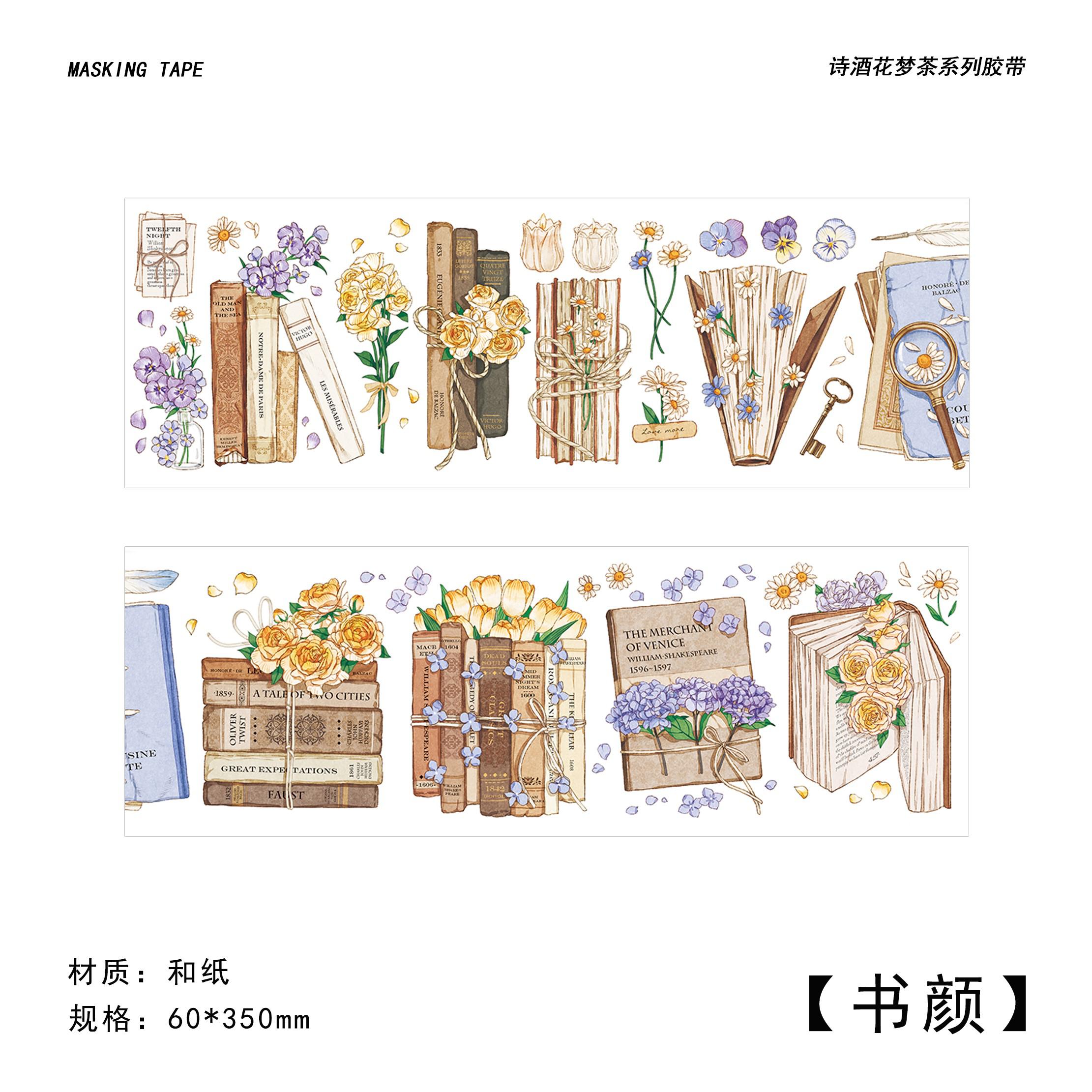 Cintas decorativas Washi para manualidades, bonitas cintas decorativas japonesas grabables, cinta de flores naturales para verano y otoño, manualidades, manualidades, planificador de álbumes de recortes: C