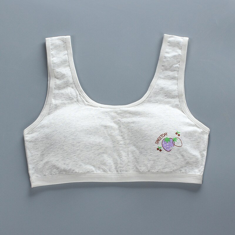 Teen Girls Tank Top Bra Cotton Underwear Big Children Shaping Training Bras Womens Detachable Chest Pad Non-wired Lingerie: Gray