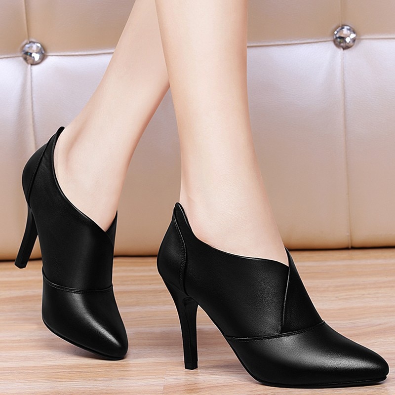 Botas Mujer – escarpins à talons hauts et fins pour femme, chaussures habillées à bout pointu, noires et rouges, 78L62, hiver