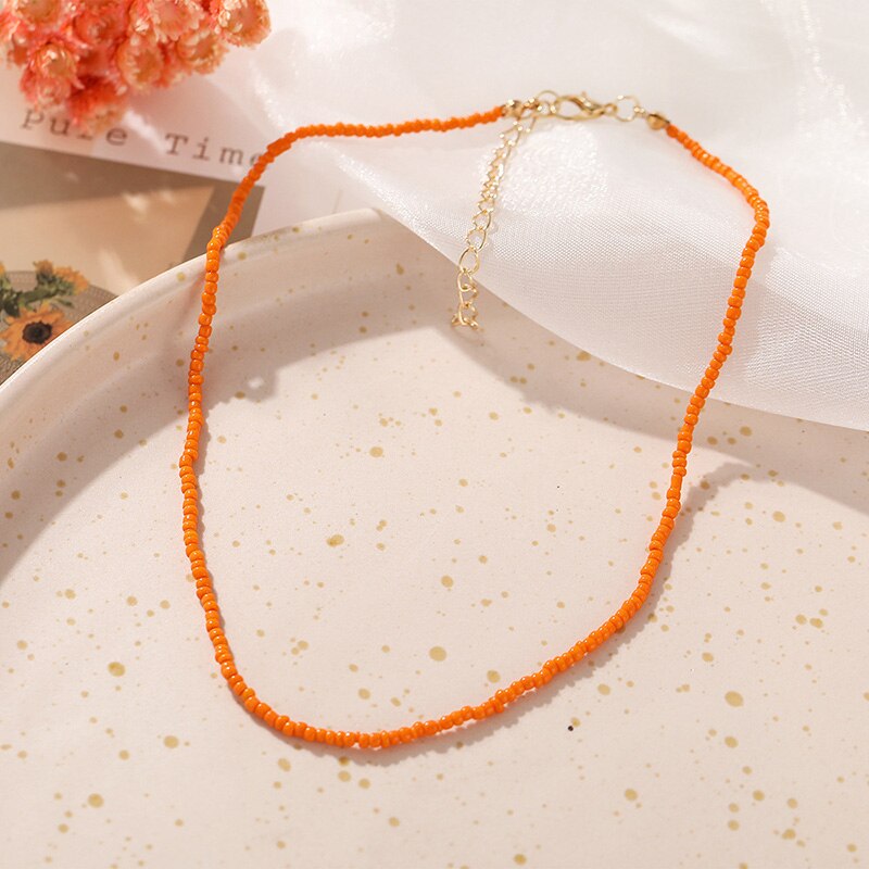 Collar de cadena con cuentas de semillas para mujer, Gargantilla Bohemia sencilla, accesorios, joyería para