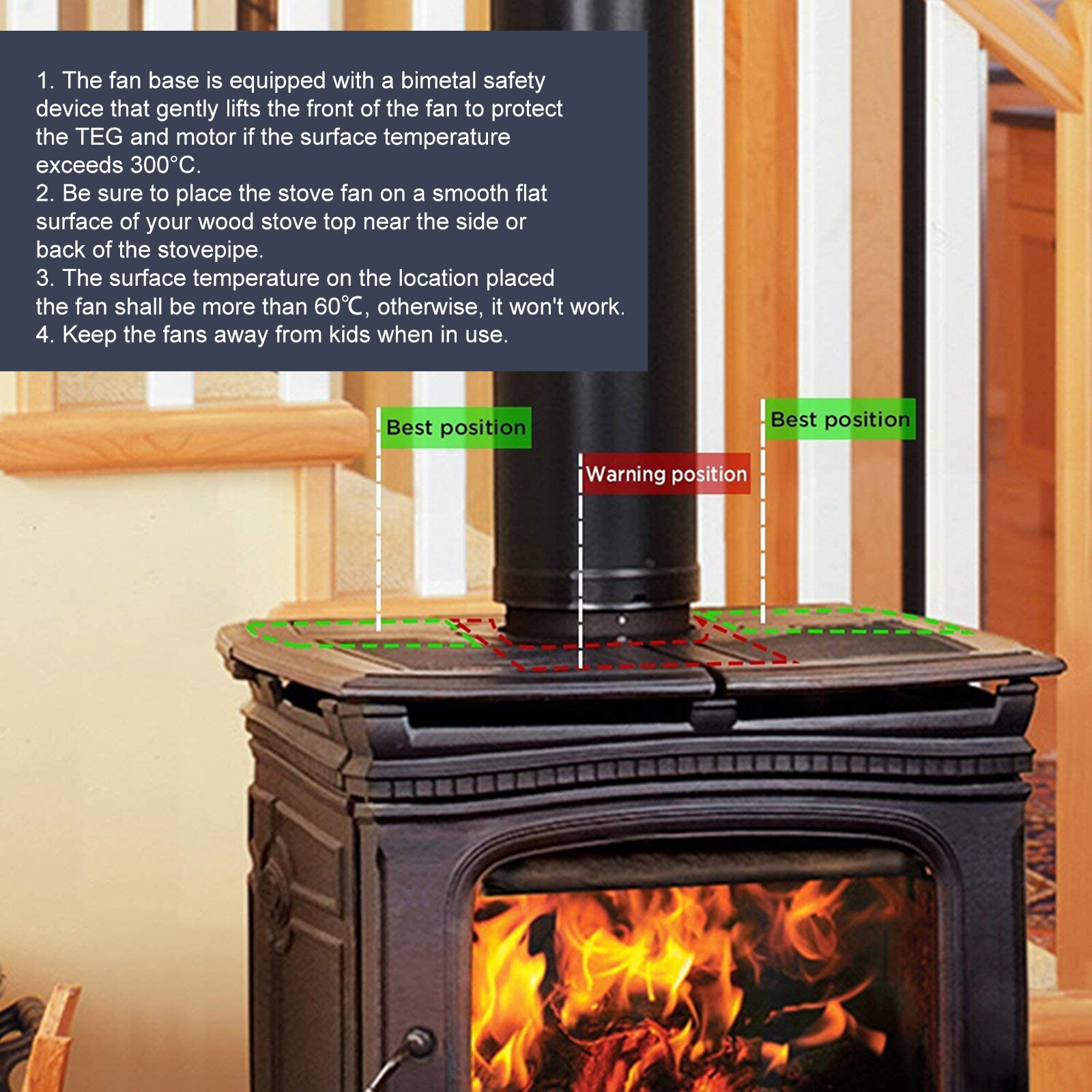 Heat Powered Stove Fan 10 Blade Fireplace Fans Wood Log Burner Fan Silent Eco-friendly Heat Distribution