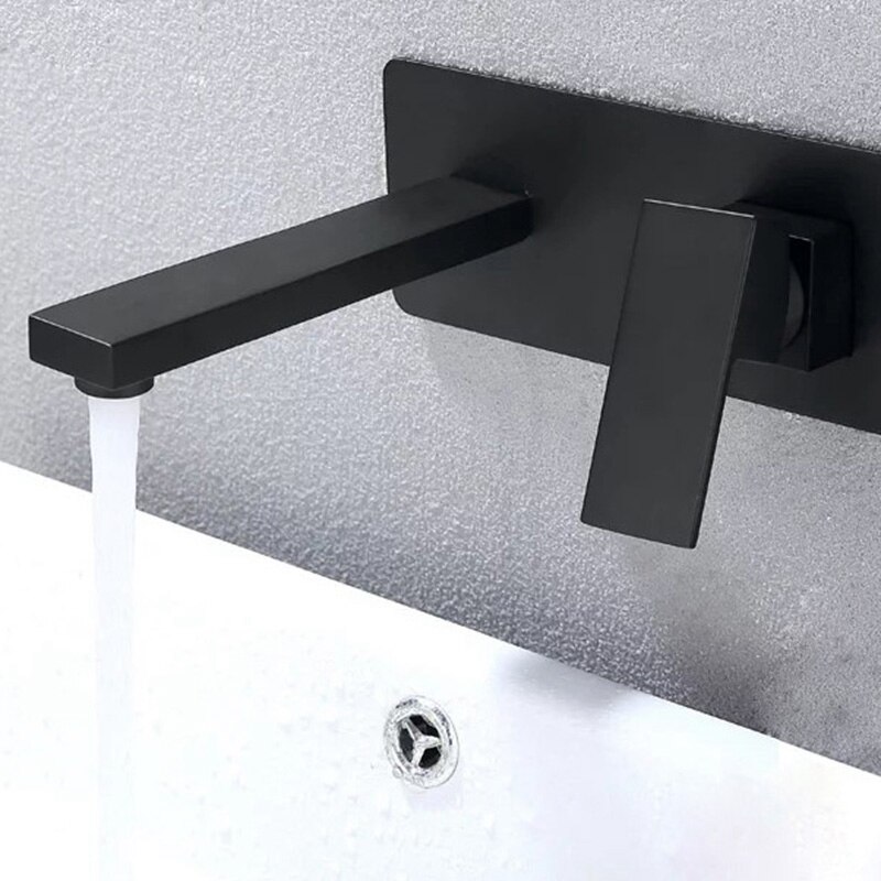 Luxe Zwarte Badkamer Kraan In Muur Wastafel Kraan Wastafel Sink Tap Wall Mounted Koperen Mengkraan Bad Wastafel Kraan Met emb