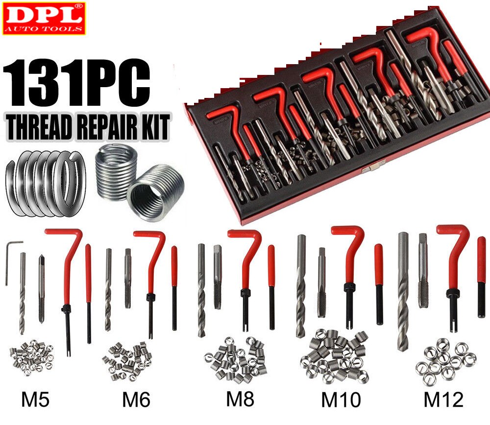 131 Pcs Engine Block Restoring Damaged Thread Repair Tool Kit M5 M6 M8 M10 M12