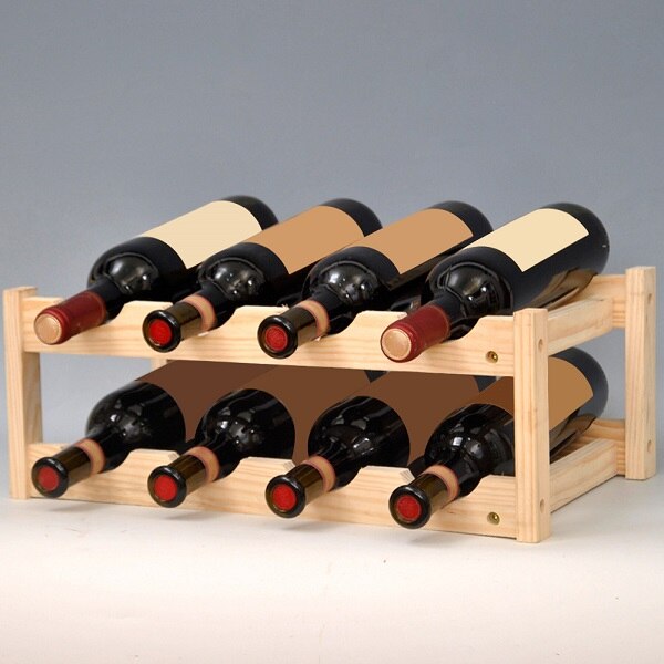 12Bottle Red Wine Rack DIY Beer Holder Kitchen Bar Solid Wood Display Shelf room wine cabinet hotel wine bottle rack WF: 2 Floor