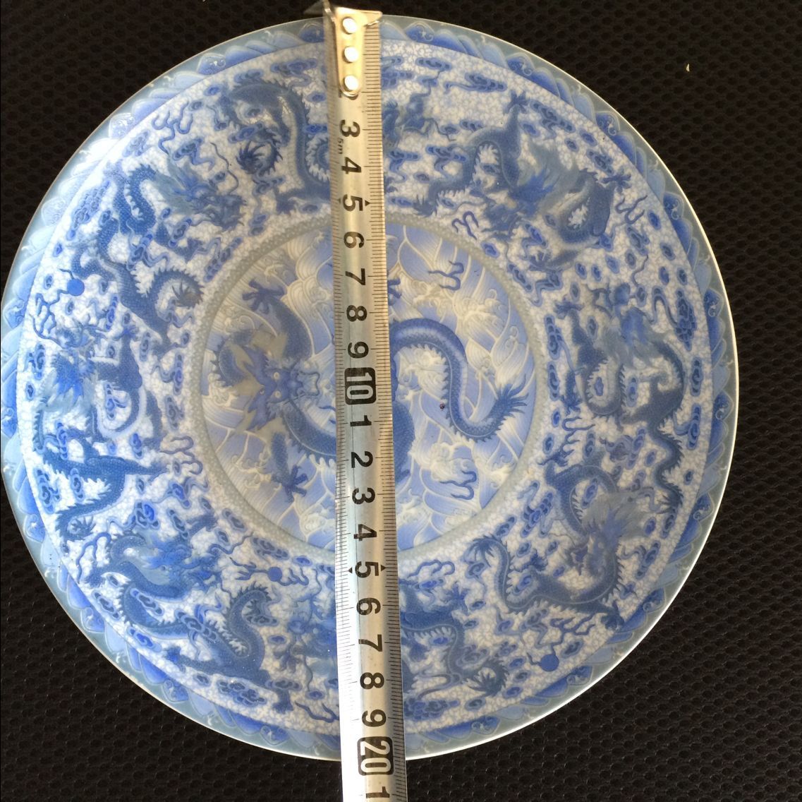 Collectable Chinese Style Cloisonne Qianlong Dragon Pattern Of Blue And White Porcelain Plate Dish