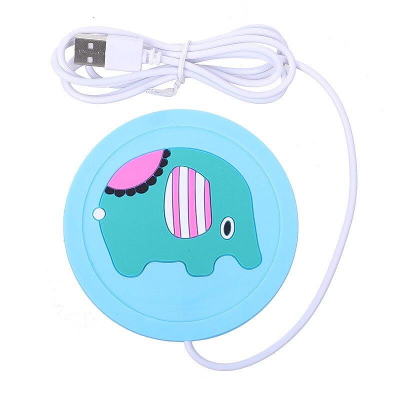 USB Warmer Gadget de dibujos animados de silicona delgada taza-almohadilla café té bebida usb soporte para bebidas almohadilla para taza bonito: Blue Elephant