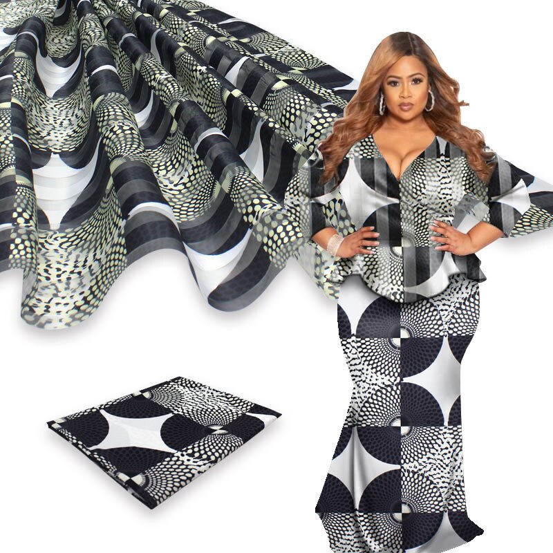 Ankara stof afrikansk ægte voks print 4 yards organza med 2 yards bånd materiale afrikansk silke ankara stof til tøj: Farve 8