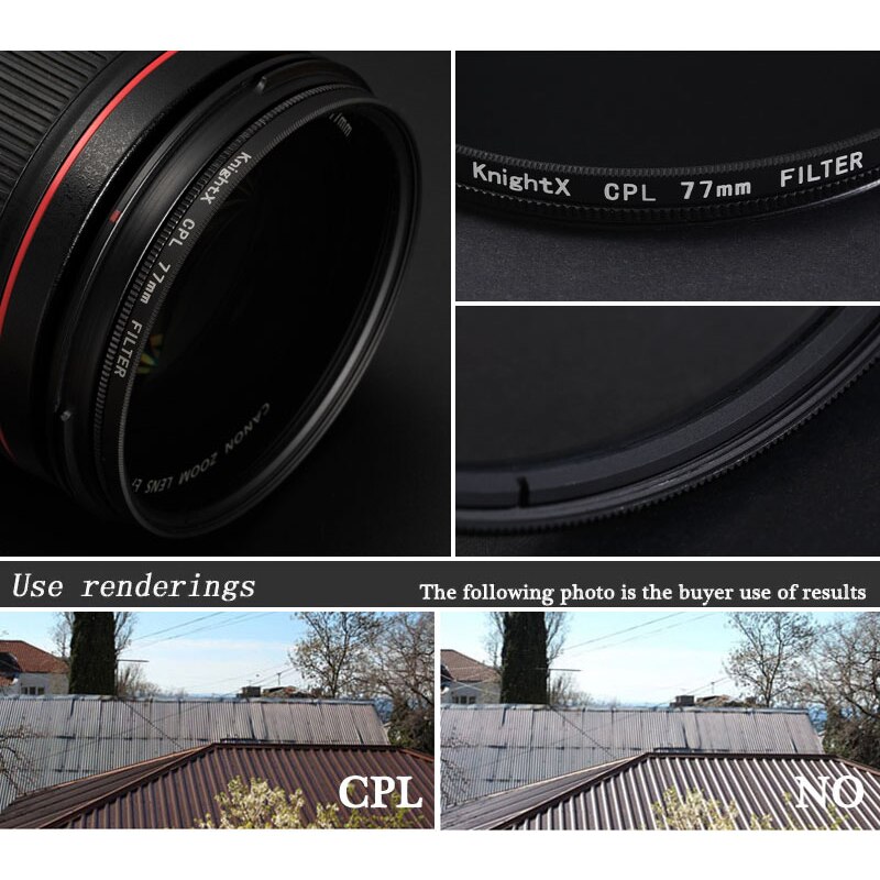 KnightX – polariseur CPL 49 52 55 58 62 67 72 77mm, filtre d&#39;objectif d&#39;appareil photo pour Sony Canon Nikon d5300 600d d3200 52mm 58mm