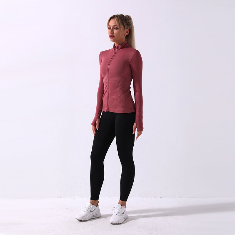 ¡Novedad de otoño e invierno ! Chaqueta deportiva con cremallera para mujer, chaqueta deportiva sin costuras de manga larga ajustada para entrenamiento y ejercicio