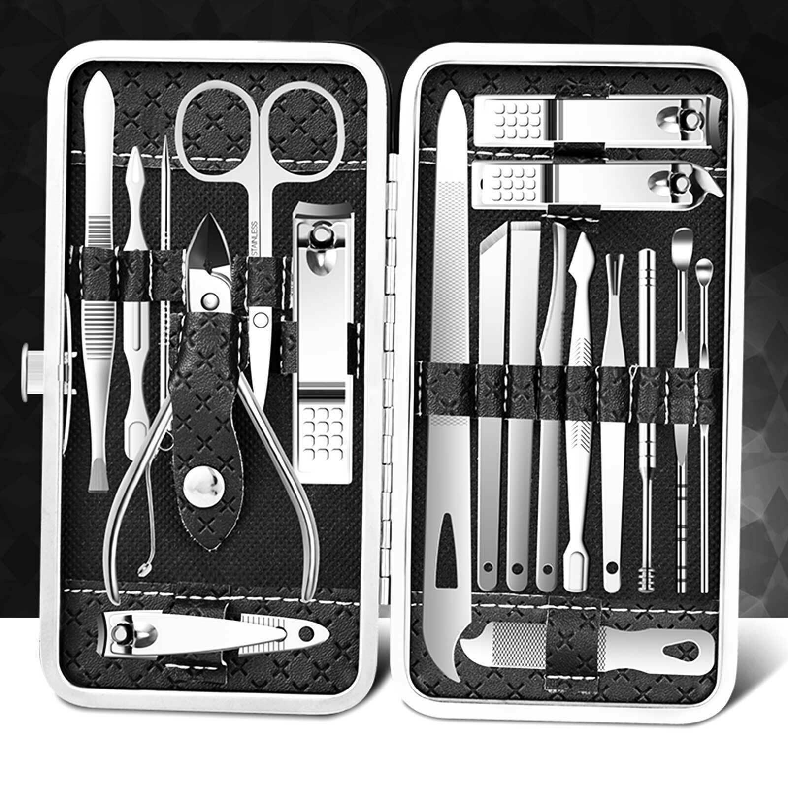 19Pcs/set Nail Clipper Trimmer Scissors Toe Nail File Tweezers Pedicure Manicure Tool Set with Mini PVC Case