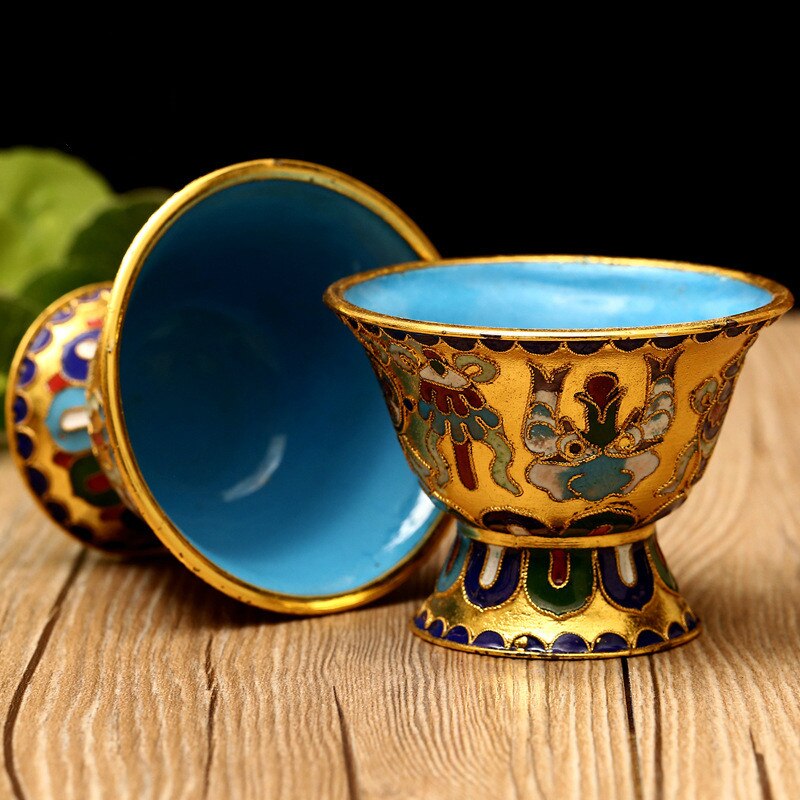 Cloisonne Zuiver Koper Water Supply Cup Acht Gunstige Zes-Woord Mantra Voor De Kom Van Boeddha Aanbidding Voor Een verscheidenheid Aan Optionele: Height 6cm