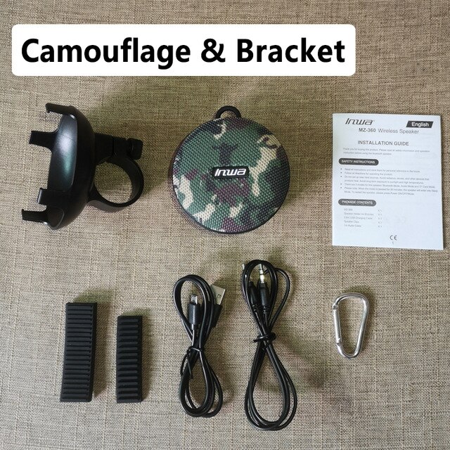 TWS Outdoor Portable Bicycle Wireless Bluetooth Speaker Bicycle Column IPX7 Waterproof Boombox Shower Sound Handsfree+Bike Mount: Camouflage