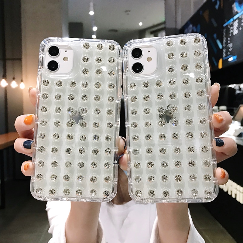 Couverture de téléphone transparente anti-rayures pour iPhone7/8/11/Plus/x/se, diamant strass, haut de gamme, de luxe, perceuse à pâte