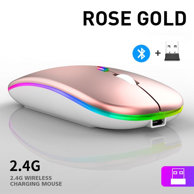 Langaton hiiri bluetooth 5.2 rgb ladattava hiiri langaton tietokone hiljainen led taustavalaistu ergonominen pelihiiri kannettava tietokone: Rosegold 2 in 1