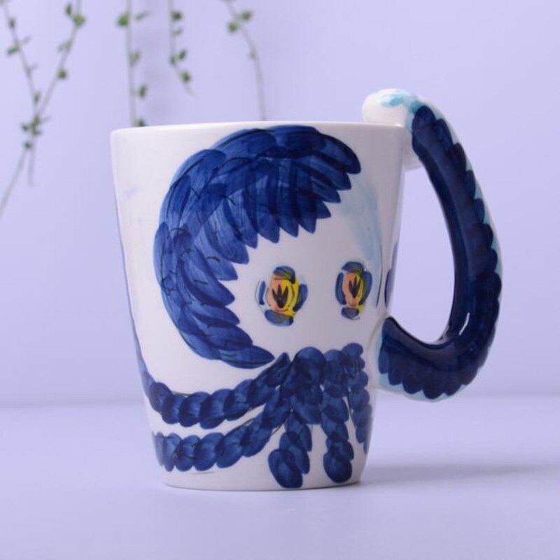 Tasse en céramique 400ml animaux de dessin animé tasse à café et lait tasse de couleur peinte à la main 3d animaux bureau maison enfant tasse: Calmar