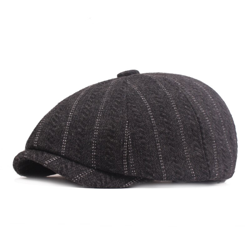 Men&#39;s Newsboy Cap Vintage White Stripe Octagonal Hat Spring Autumn Men&#39;s Brand Caps Wool Men Women Driver Cap Beret Male BLM400: Dark Grey