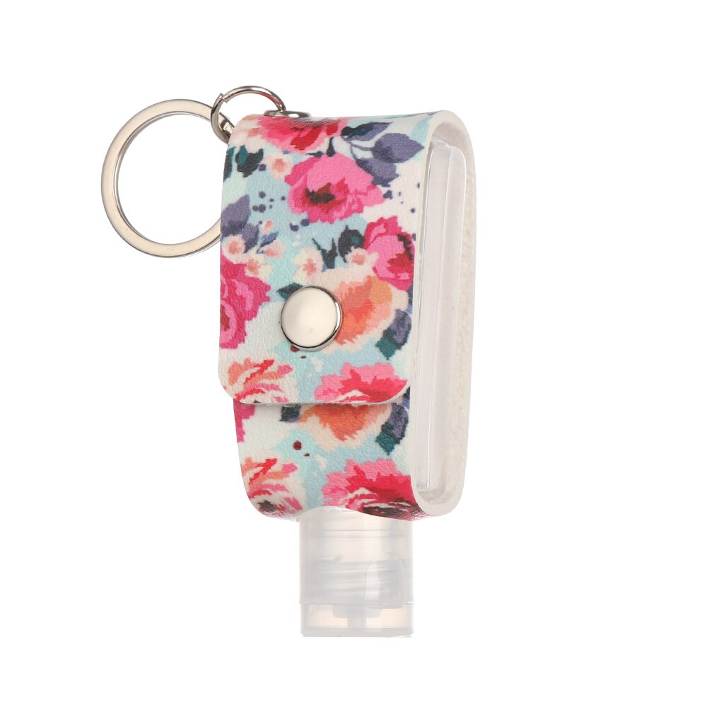 30ml Hand Sanitizer Bottle Portable Keychain Holder Travel Reusable Bottle Hand washing gel Sub-bottling with Keychain Carrier: Peony