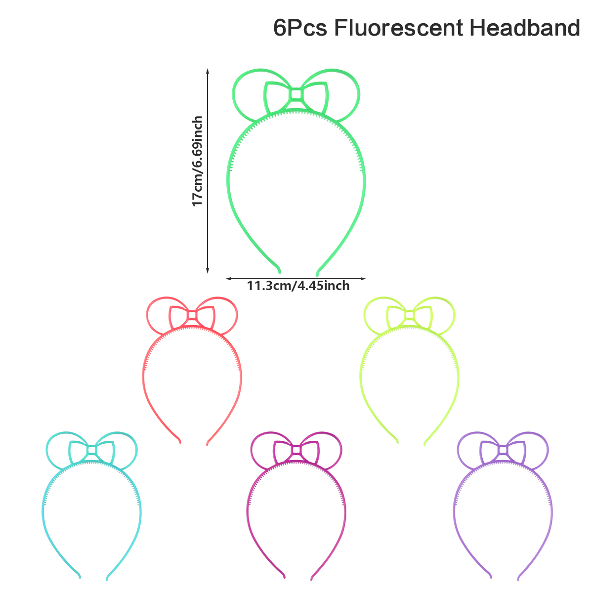 Aro de pelo fluorescente, diadema de plástico que brilla en la oscuridad, suministros para fiestas, fotomatón para decoración de cumpleaños, boda, Baby Shower, 6 uds.: Gris claro