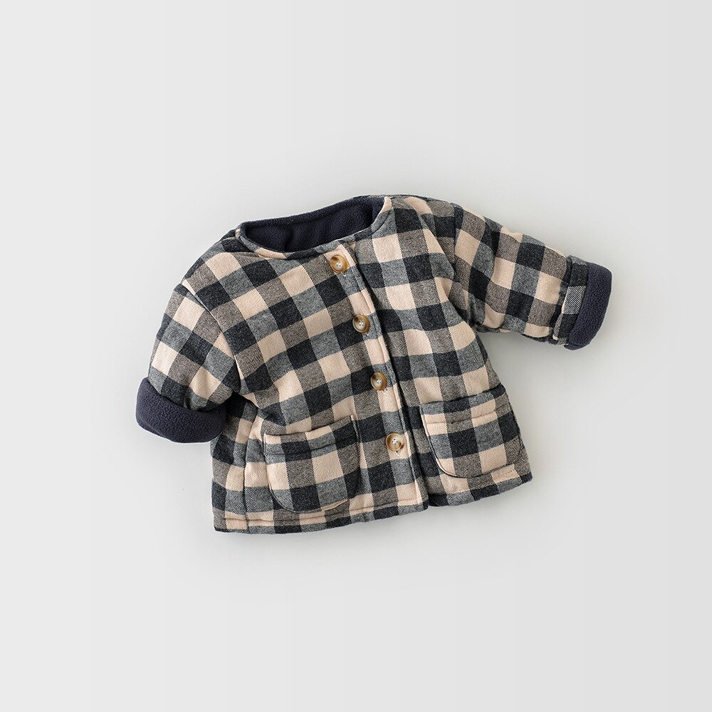 2020 nowe zimowe dziecięce ciepłe bawełniane kurtki dziewczęce ubrania dziecięce dziecięce kratki polarowe jednorzędowe płaszcze dla chłopców Outerwears: 05044czarny / 9M   73cm