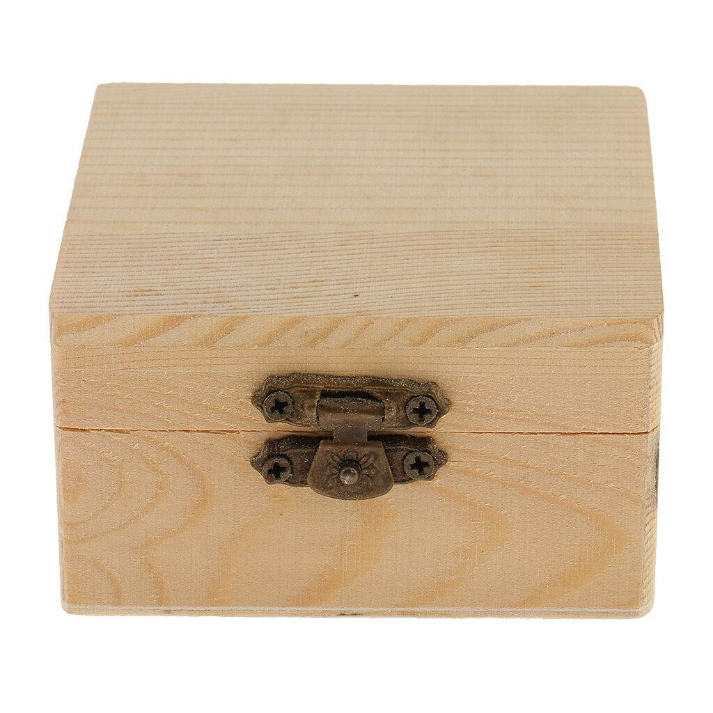 Natural Wood Wooden Box Storage Treasure Pirate Chest, Jewellery, Craft Box, Small, Hinged, 3.15x3.15x1.77inches