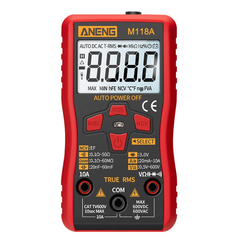 M118a digitale mini multimeter smart tester auto mmultimetro true rms transistor meter med ncv data hold 6000 tæller lommelygte