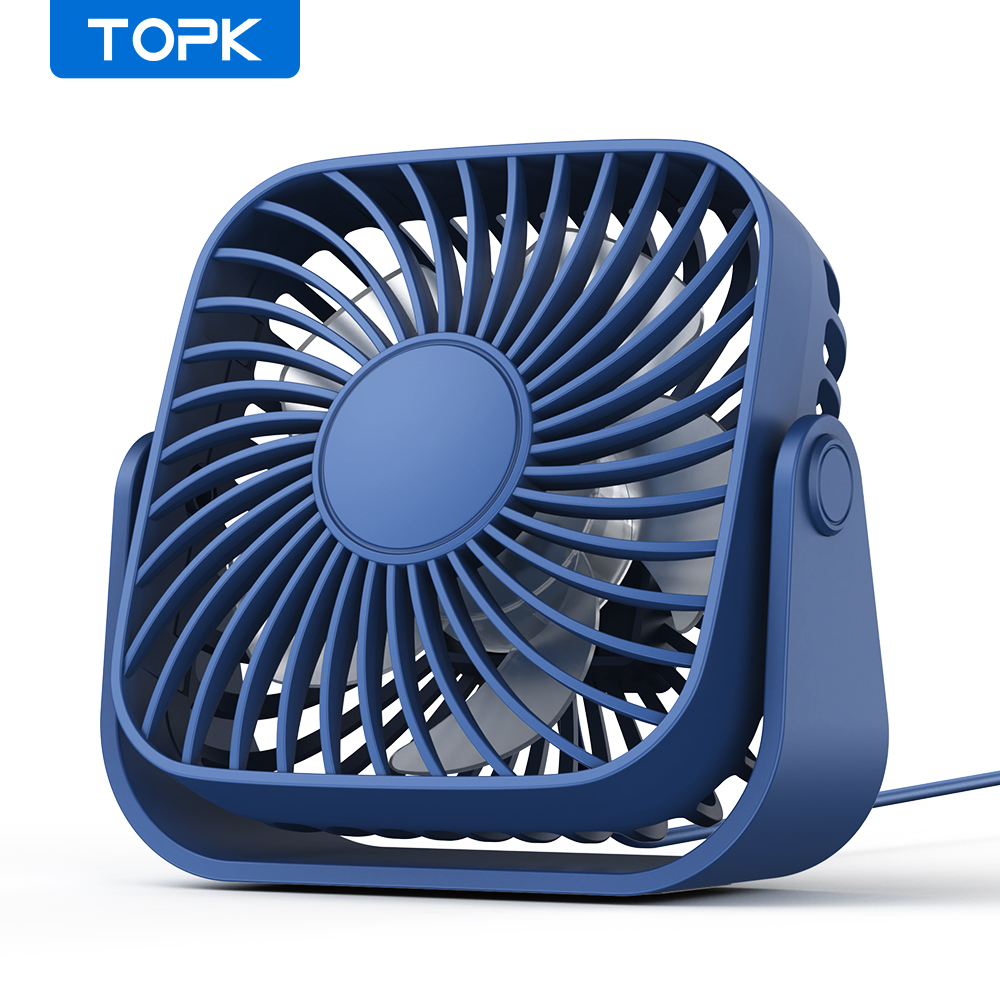 TOPK 4 inch USB mini-bureauventilator, 3 snelheden stille draagbare desktop-tafelventilator, 360 ° Aanpassing persoonlijke kleine ventilator voor slaapkamer thuiskantoor: Blauw