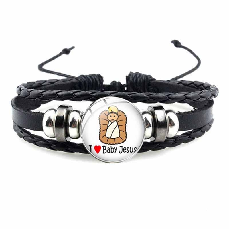Bracelet avec symbole chrétien de poisson de jésus, bijou en verre fait à la main, Punk, en cuir tissé noir, bijoux manchette pour hommes et femmes: Cobalt violet
