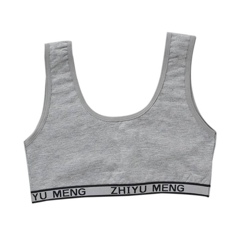 Niños algodón deportes entrenamiento Bra ropa interior de letras de Color impreso escote adolescente pubertad chica Bralette sin aros chaleco: Gray
