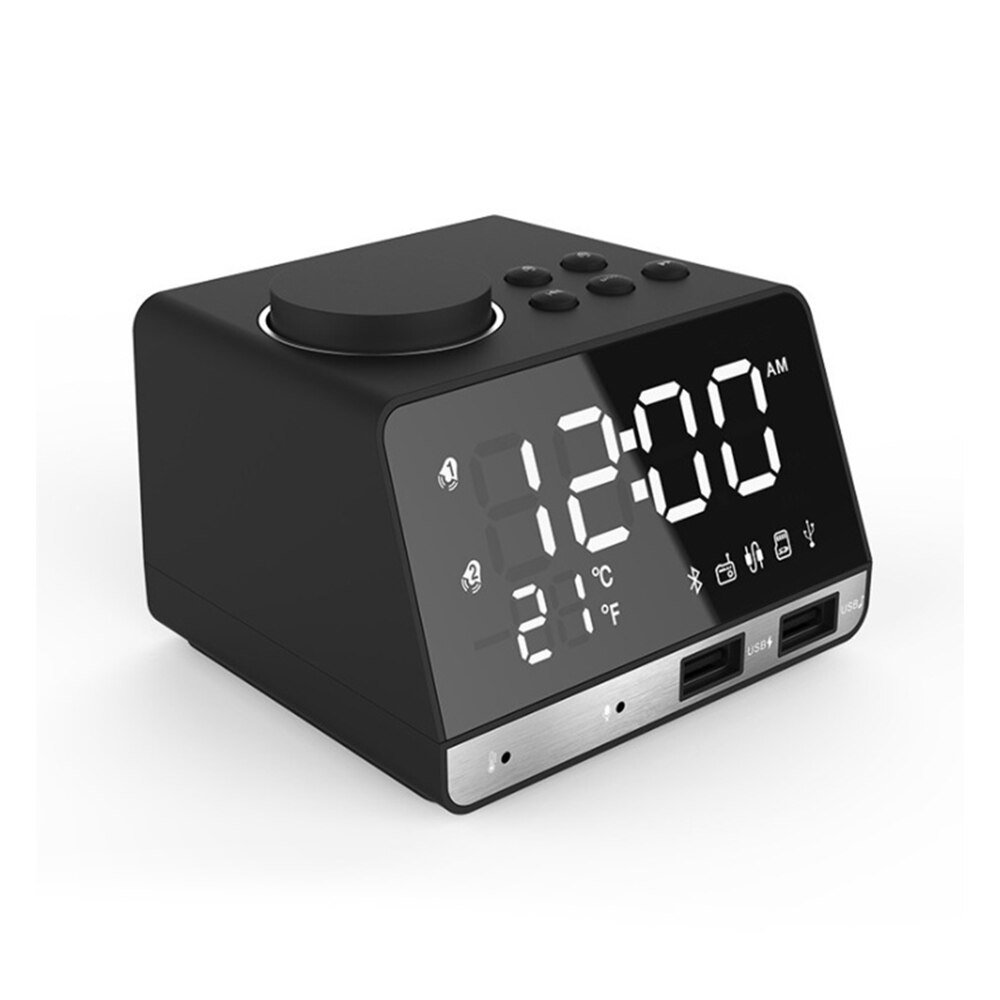 Multi-functional clock FM radio USB charging alarm clock Multi-functional temperature clock home alarm clock: Black